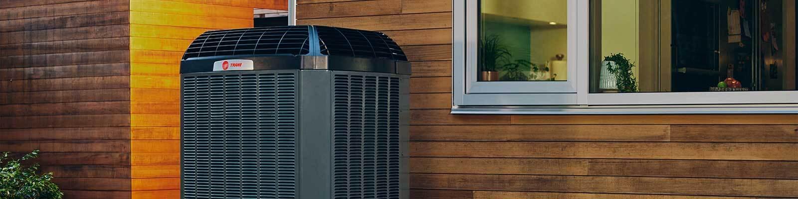 Trane heat pump outside a residential home