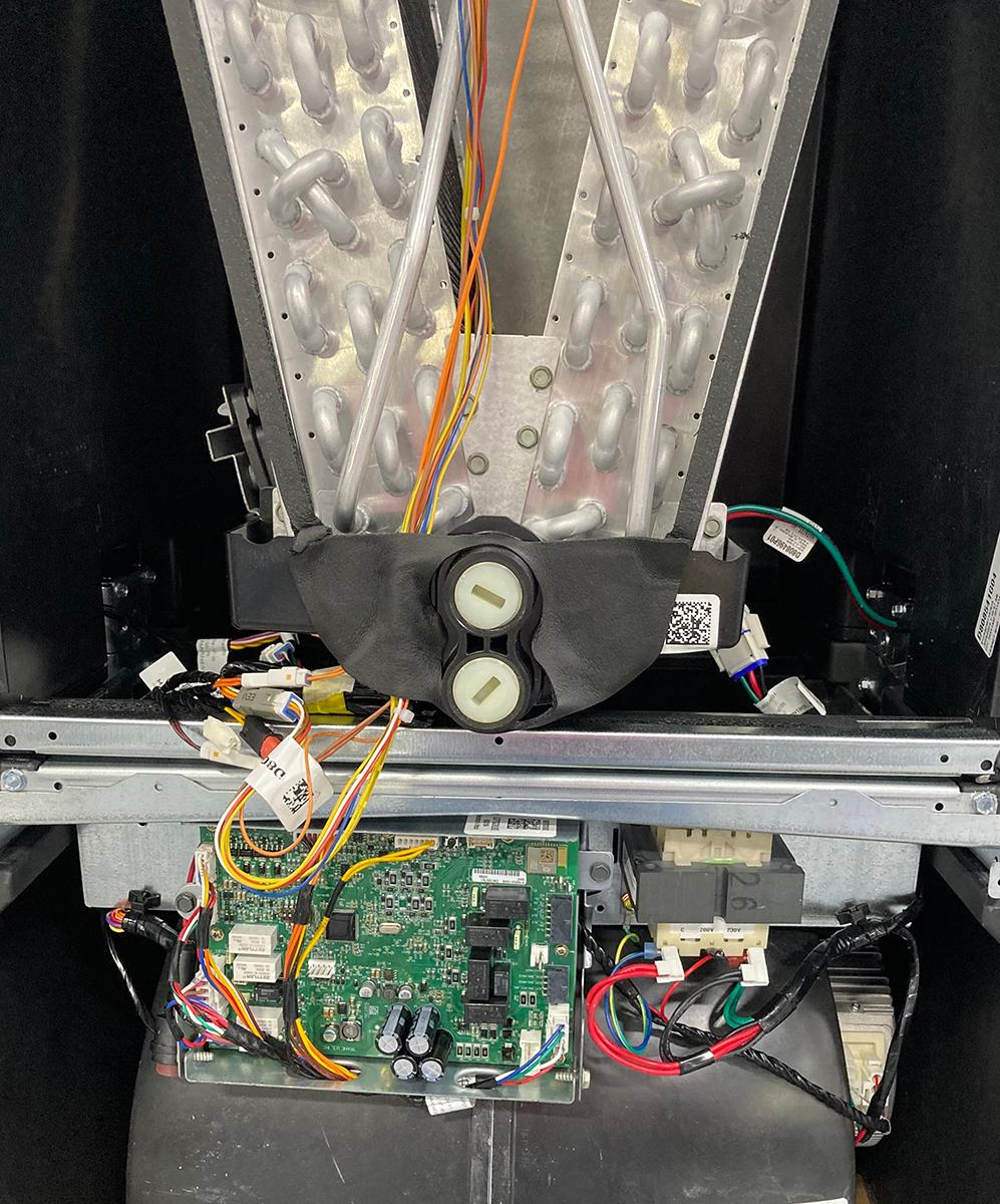 Interior workings of a Trane air handler.